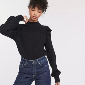 & Other Stories ruffle shoulder ribbed sweater Blue NWT S